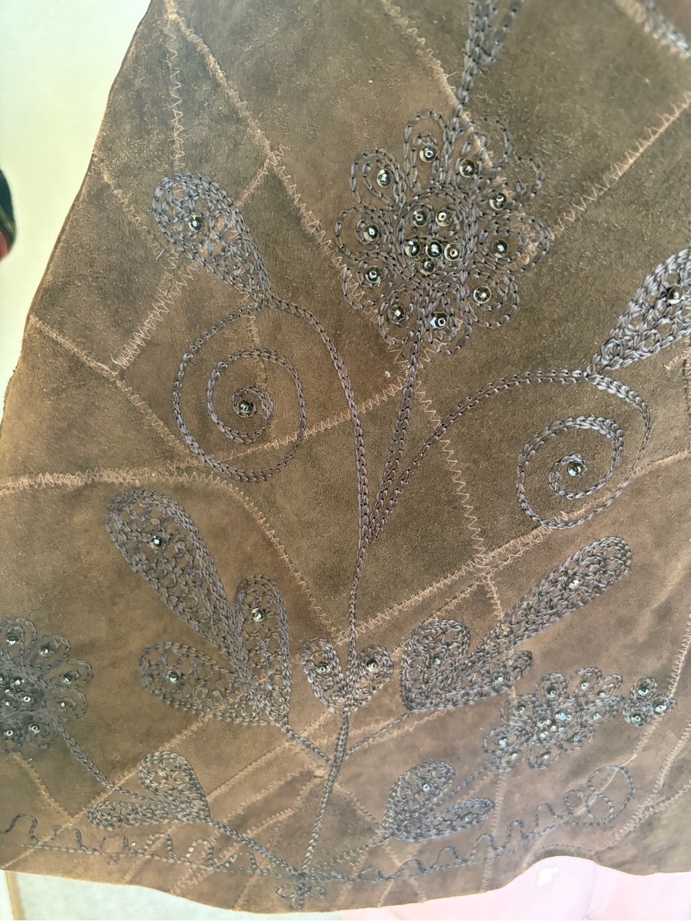 Women's Brown Beaded Suede cape/poncho - Picture 4 of 5